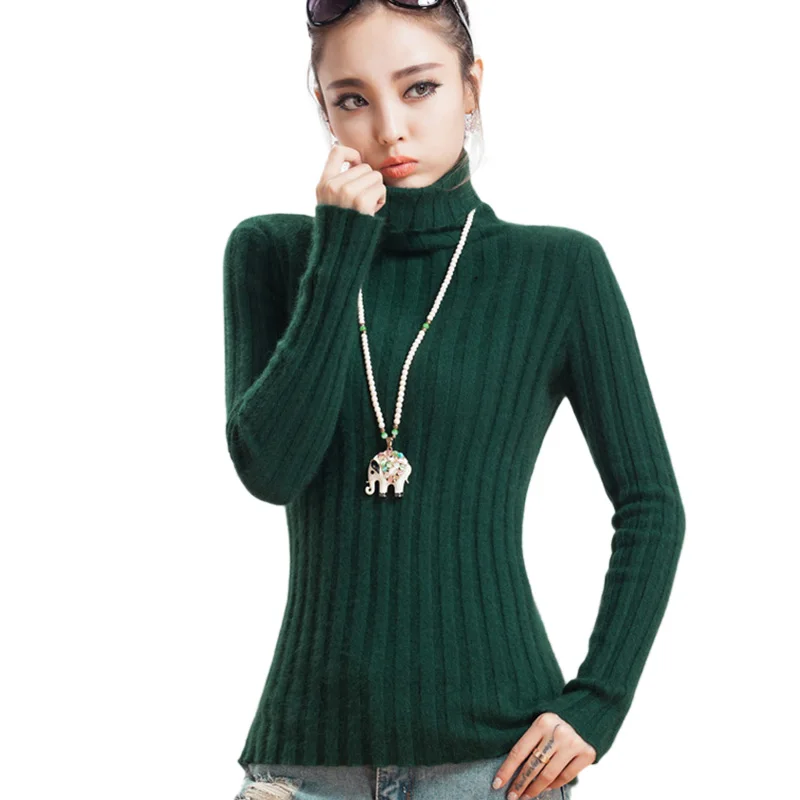

100 Mink Cashmere Ribs Pullover Womens Sweaters Classic Base Shirt Women Turtleneck Knitted Sweater Autumn Tops Winter Necessity