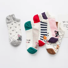 5 пар/компл. с кавайным животным Для женщин носки Красивый Веселый мультяшный Кот в полоску хлопковые носки для женщин и девушек;