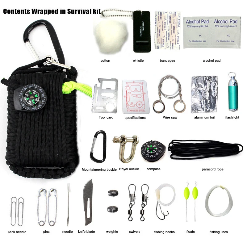 

29 in 1 Outdoor Survival Gear SOS Paracord First Aid Kit Built in Field Self-help Emergency Tools For Fishing Camping Travel EDC