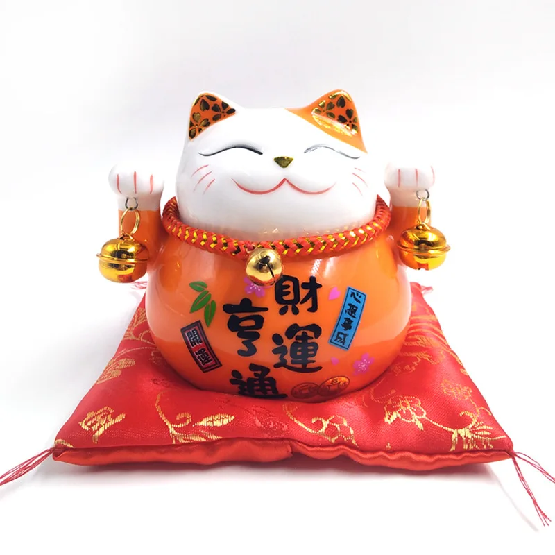 4,5 дюймов Maneki Neko фарфор Lucky Cat домашний декор украшения Фортуна кошка копилка фэншуй ремесло 6 цветов - Цвет: Оранжевый