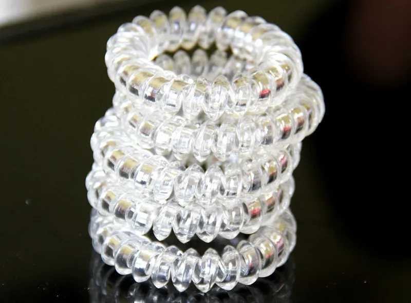 

10 PCS Telephone Line Cord Bobble Traceless Rubber Bands Tie Transparent Clear Gum Elastic Hair Bands Girl's Hair Scrunchy