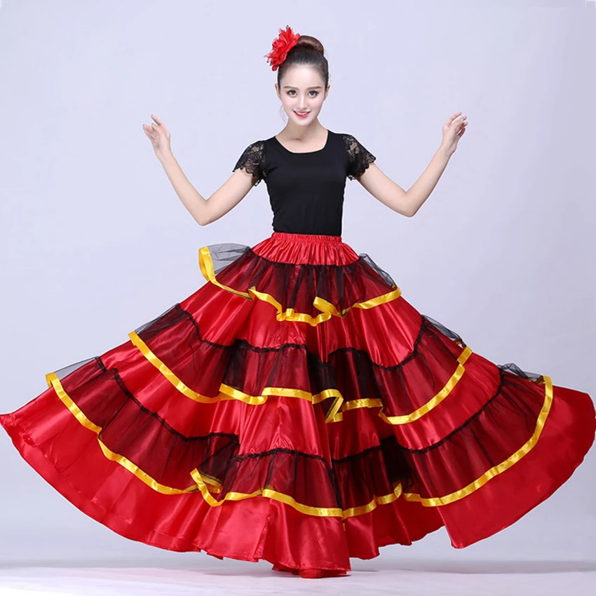 TMS Designer Slit Flamenco Skirt Belly Dance Gypsy White/Black 25 Color 