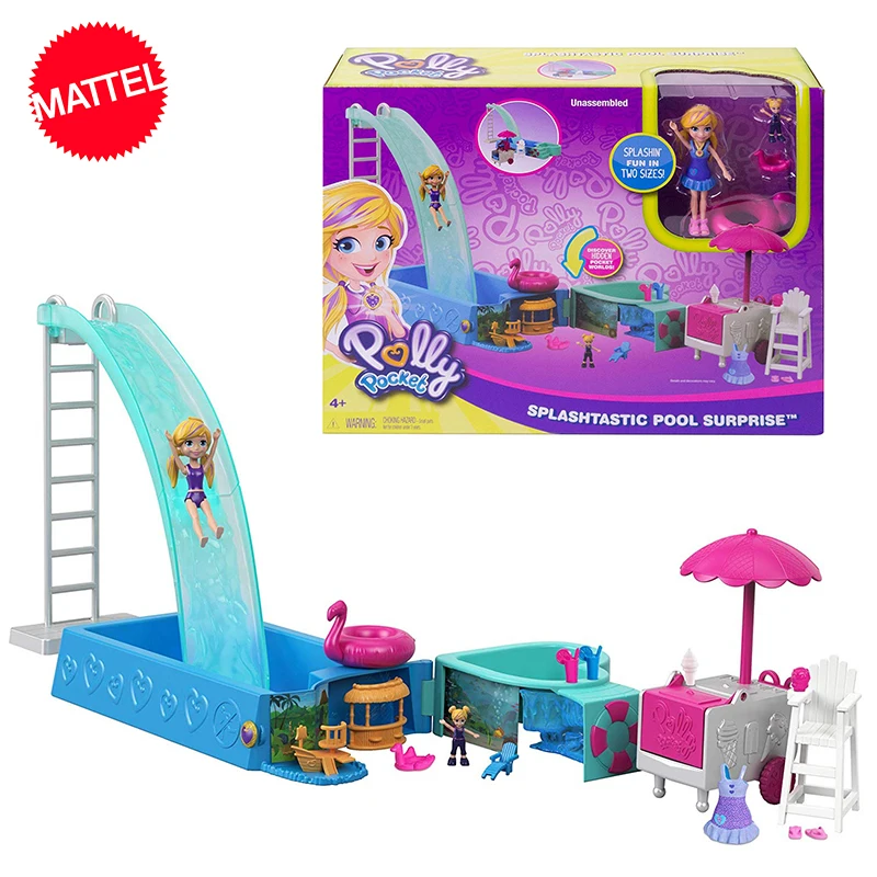 

Original Polly Pocket World swimming pool party playset surprise Treasure Box Luxury Car Travel Suit Girls Toys birthday Gift