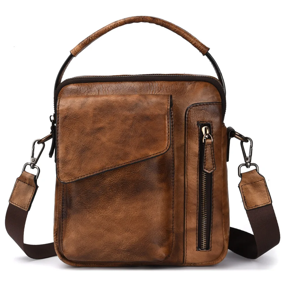 

Small Men Shoulder Bags Handbag Cowhide Casual Business Messenger Bag Man Genuine Leather Vintage Male Crossbody Bags Handmade