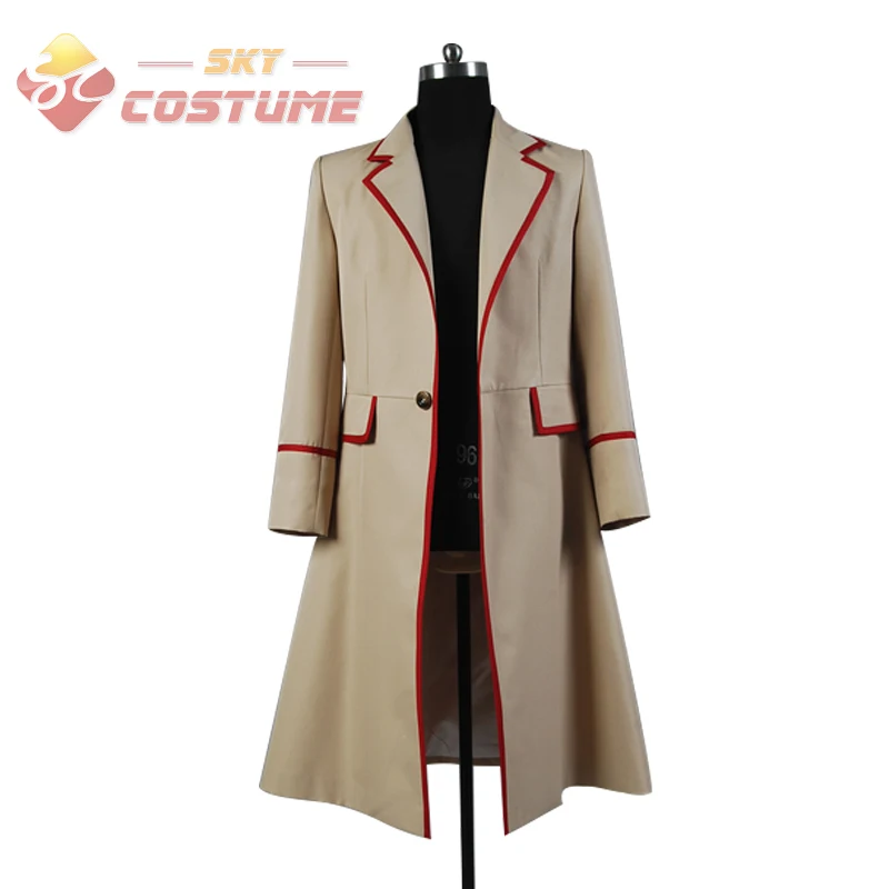 

Doctor Who Red Stripe Beige Men Trench Coat Cosplay Costume Long Outercoat Halloween Carnival