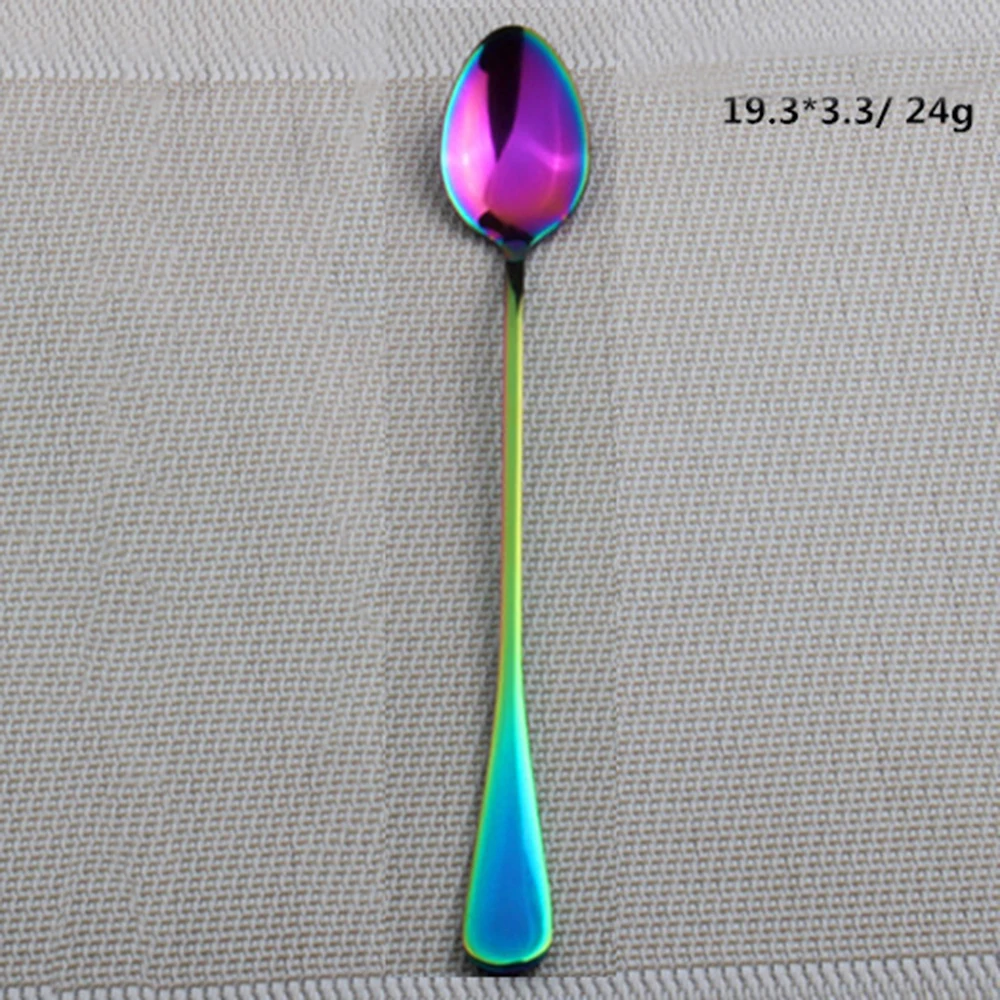 Красочные нержавеющей стали длинной ручкой мороженое кофейная ложка посуда новое ремесло 2 стиля подарки инструмент - Цвет: Pointed Shape