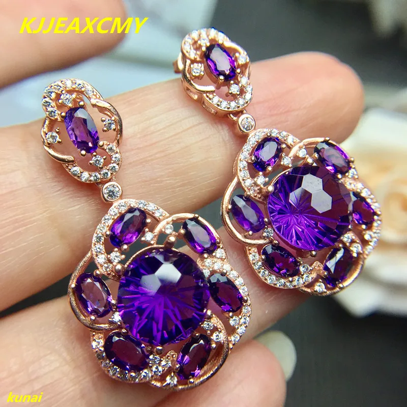 Серьги из серебра 925 пробы с аметистом и кристаллами|Серьги-гвоздики| |