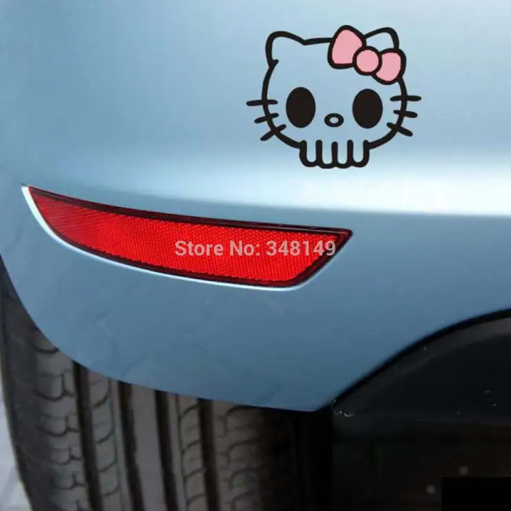 

Car Styling Hello Kitty Skull Car Stickers Decal for Toyota Ford Chevrolet Volkswagen Skoda Tesla Honda Hyundai Kia Lada Opel
