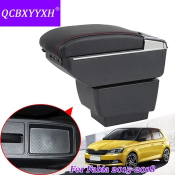 

QCBXYYXH Car Styling PU Leather Car Armrest For Skoda Fabia 2015-2018 Central Storage Box Cover Interior With Cup Holders Case