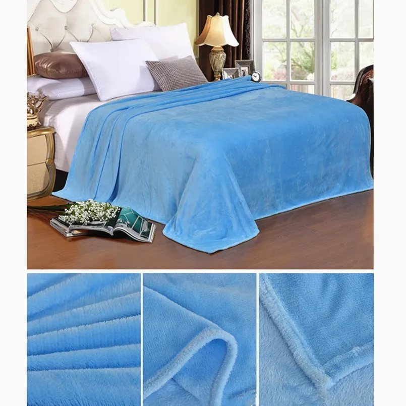 Новое супер мягкое однотонное Коралловое Флисовое одеяло для взрослых с активной печатью, окрашенное одеяло, антистатическое, не стекающееся одеяло s для кроватей - Цвет: Blue
