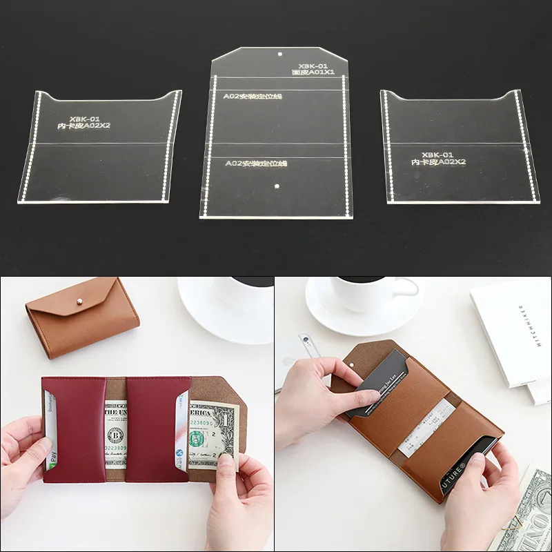 

DONYAMY 1Set DIY Leather Card Pack Name Card Pack Templates Clear Acrylic Leather Pattern Handcraft Craft