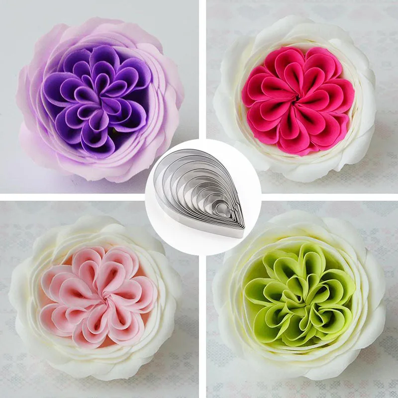 10 шт./лот форма для торта из нержавеющей стали Fondant Rose Flower Petal Sepal резак листьев