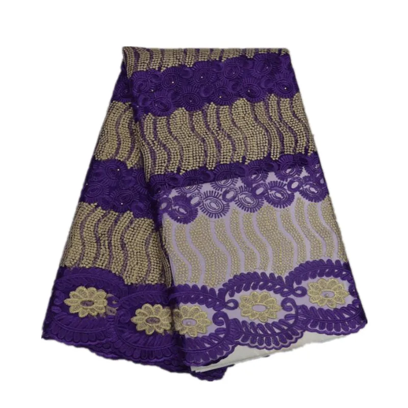 

2017 New Design Embroidery Net Lace Fabric with Stones for African Wedding and Party Dress