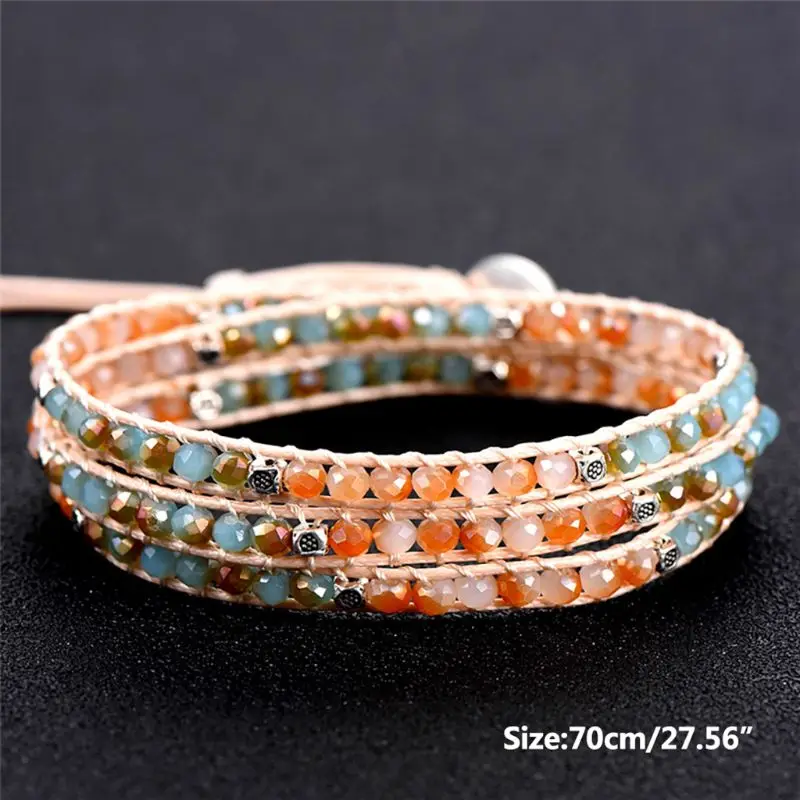 

New DIY Beaded Braided Bracelet Colored Glass Bead Wrap Leather Women Charming Bracelets Lady Jewelry
