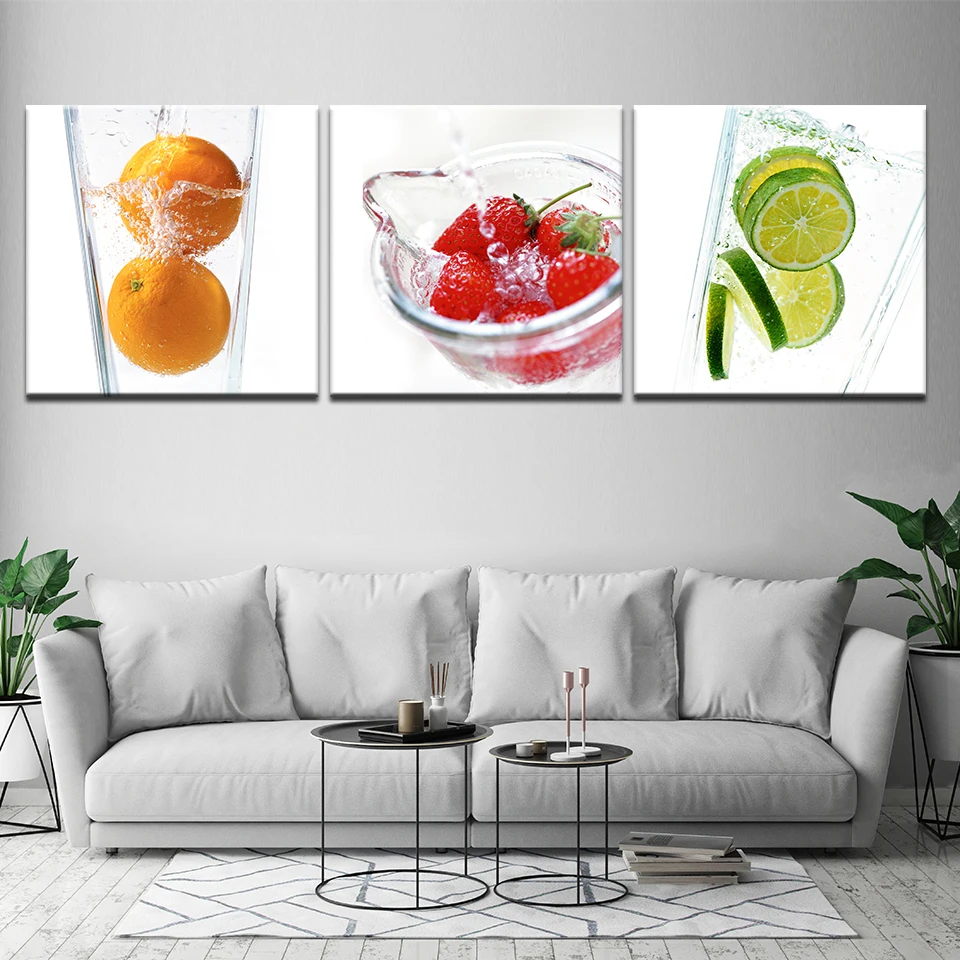 Arte de pared moderno para comedor, Cuadros decorativos, pinturas de frutas  heladas, impresiones en lienzo para cocina, decoración de habitación, sin  marco, 3 piezas - AliExpress