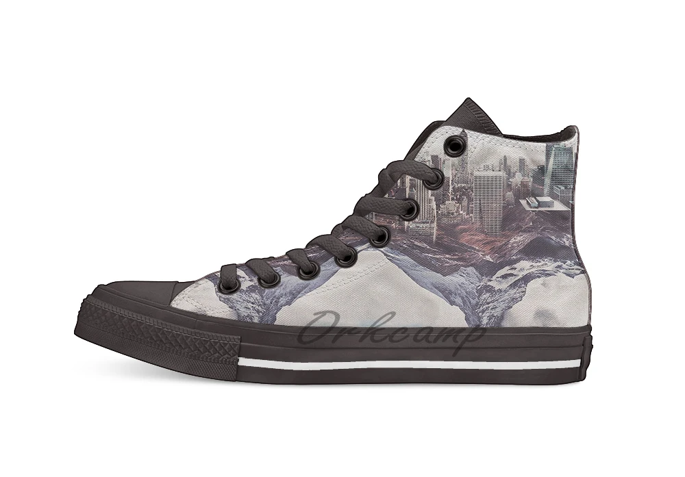 

Contradiction city and moutains Unisex High Top Canvas flat Casual Custom shoes Drop Shipping