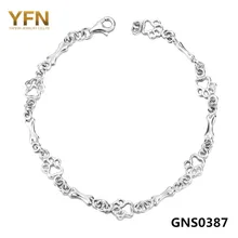 GNS0387 2016 Pulseras Genuina 925 Mujeres Pulsera de Plata de La Pata Del Perro y Hueso Joyas Pulsera de Cadena de 19 CM de Longitud