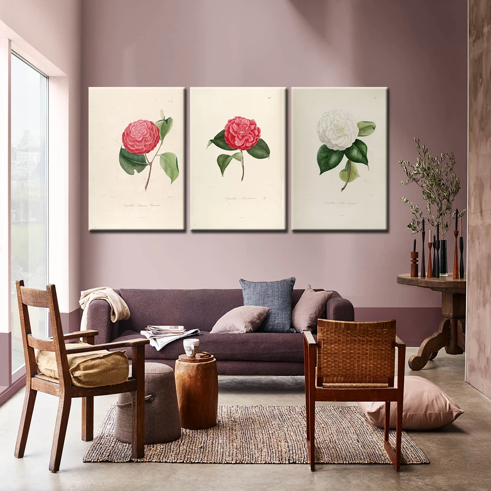 Nordic Camellia Flower Green leaf Painting Home Decor Canvas Art Poster and Prints Wall Pictures Living Room Drop Shipping | Дом и сад