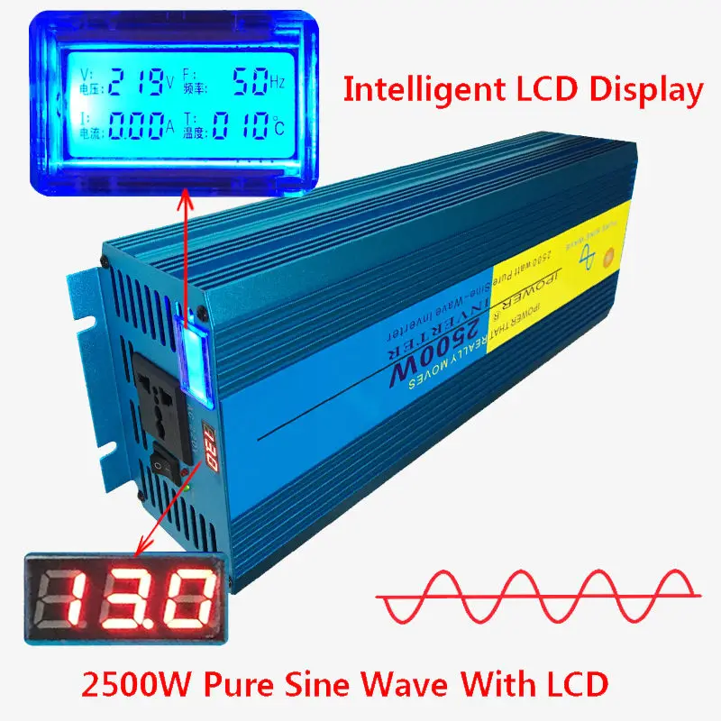 

Digital Display 2500W 5000W Peak Pure Sine Wave Power Inverter DC 12V to AC 220V 230V 240V Converter Supply Solar Power