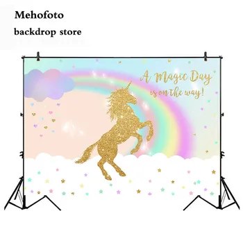 

Neoback Rainbow Unicorn Photography Backdrop Gold Glitter Photo Background Studio Party Decoration Newborn Baby Shower Prop 454