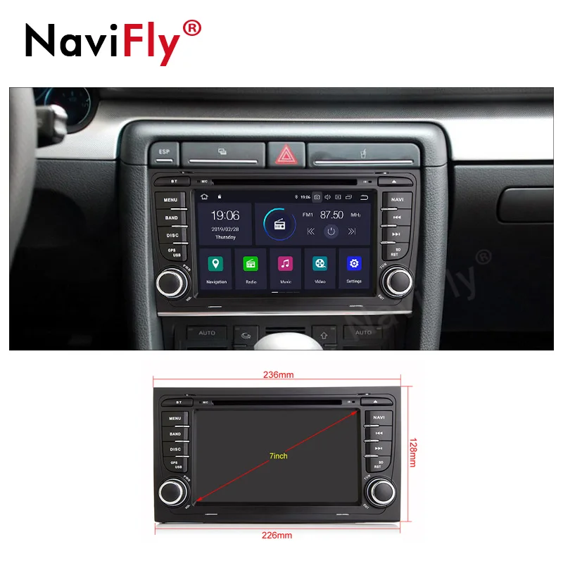 Clearance NaviFly 2 Din Android 9.0 IPS DSP car multimedia player for Audi A4 S4 RS4 2002 to 2008 gps navigation DVD radio WIFI BT CANBUS 1