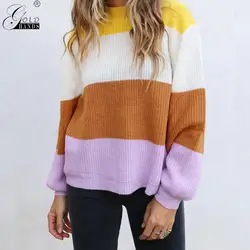 2019 осенне-зимний женский свитер модный полосатый вязаный женский свитер и пуловеры разноцветный джемпер в повседневном стиле Женский