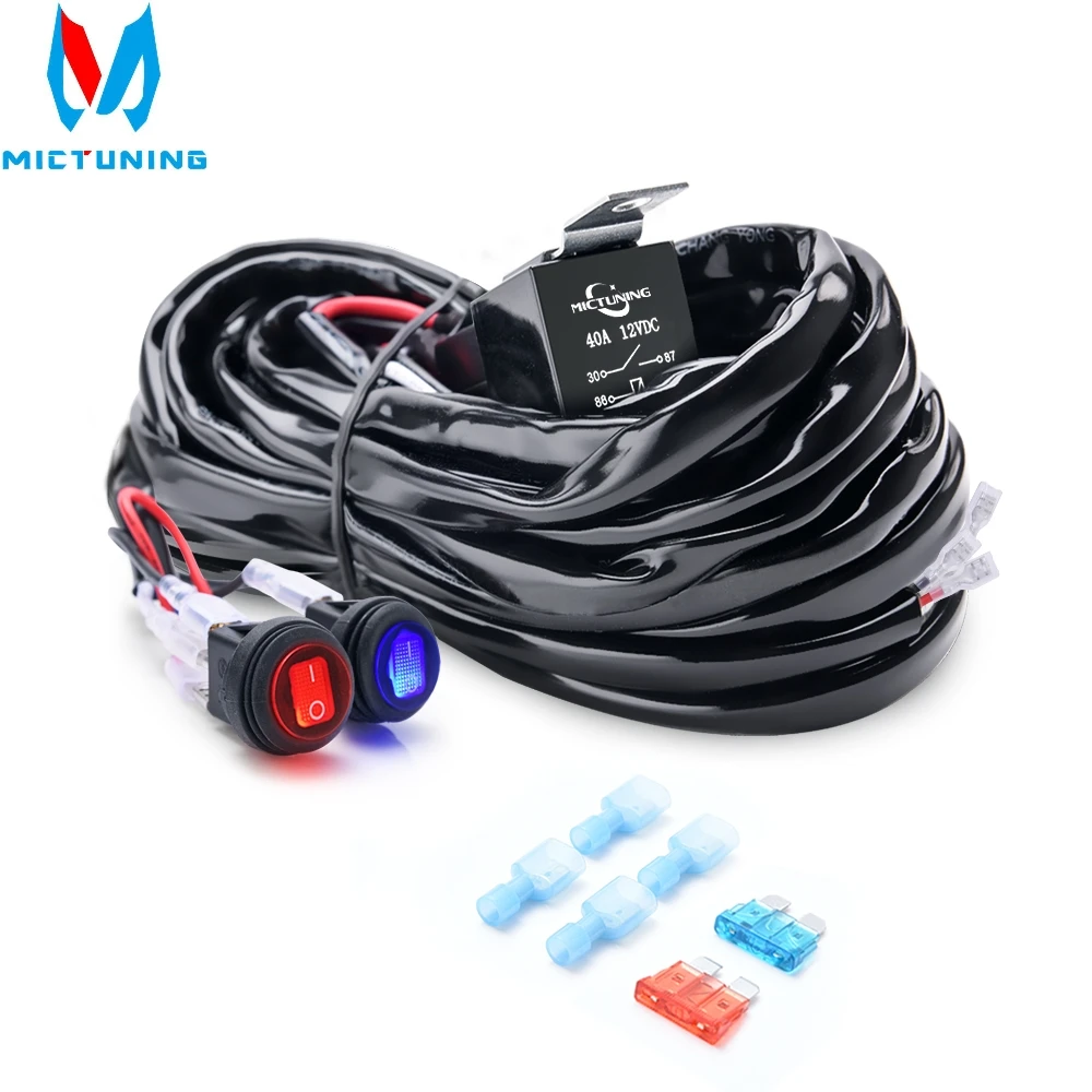 MICTUNING 180W 2 Circuit LED Light Bar Wiring Harness Kit w/Fuse 40Amp