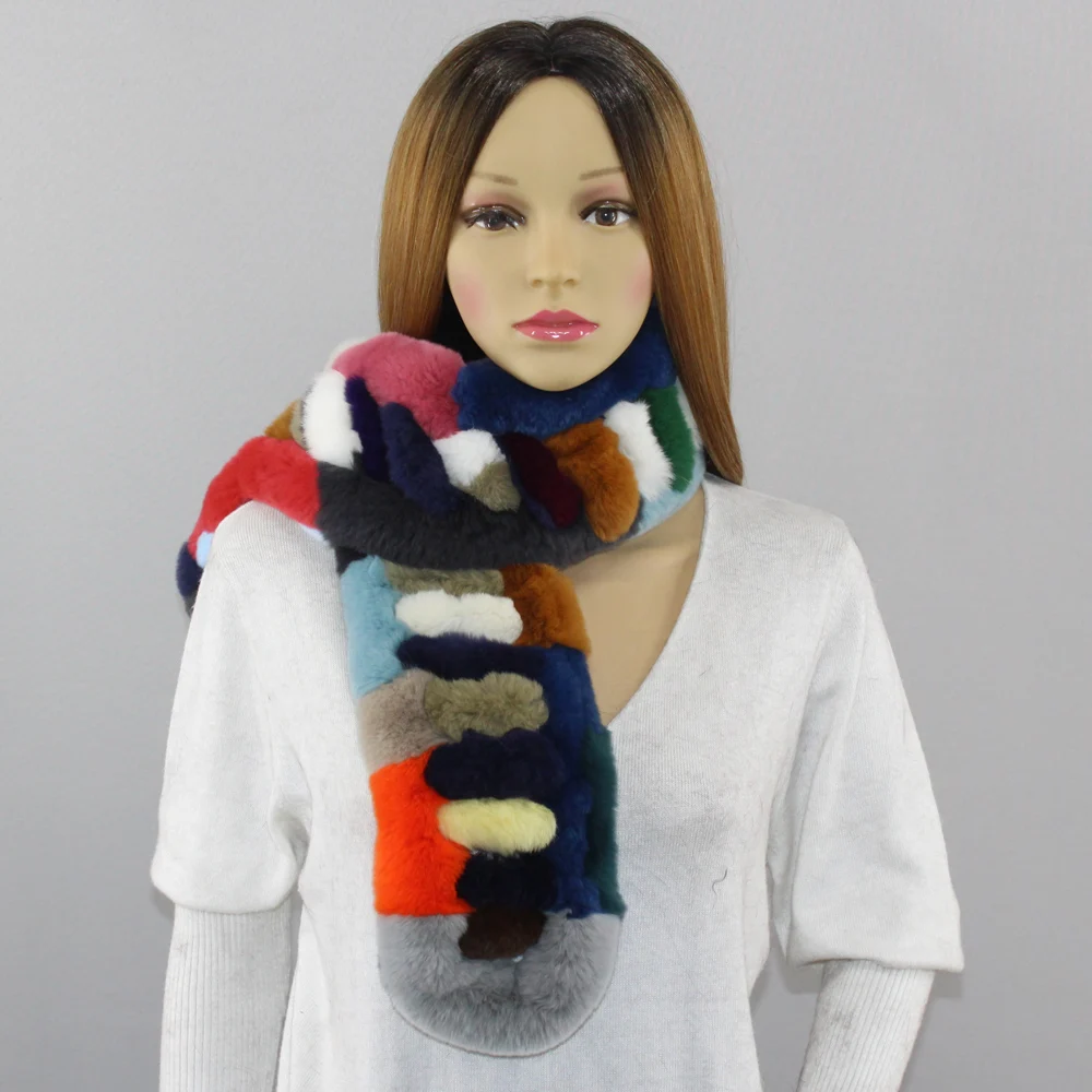 Women Genuine Rex Rabbit Fur Scarves Winter Warm 100%natural rabbit Fur scarf Fashion Females Real Fur Neckerchiefs