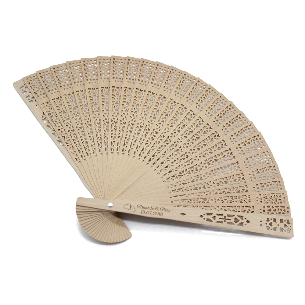 10Pcs Personalized Engraved Wood Folding Hand Fan Wooden Fold Fans