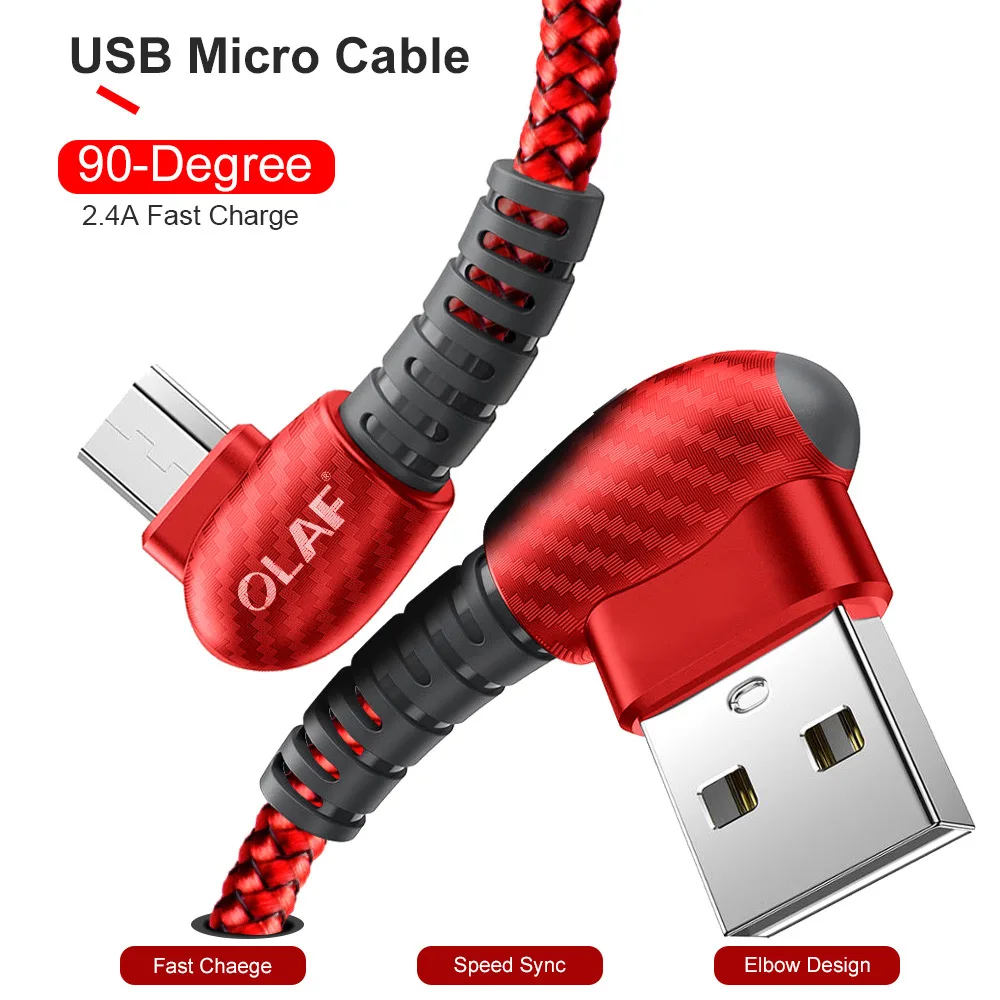 Олаф 2.4A Micro USB кабель 90 градусов кабель для передачи данных для samsung huawei LG Xiaomi Redmi Android планшет Microusb Быстрая зарядка