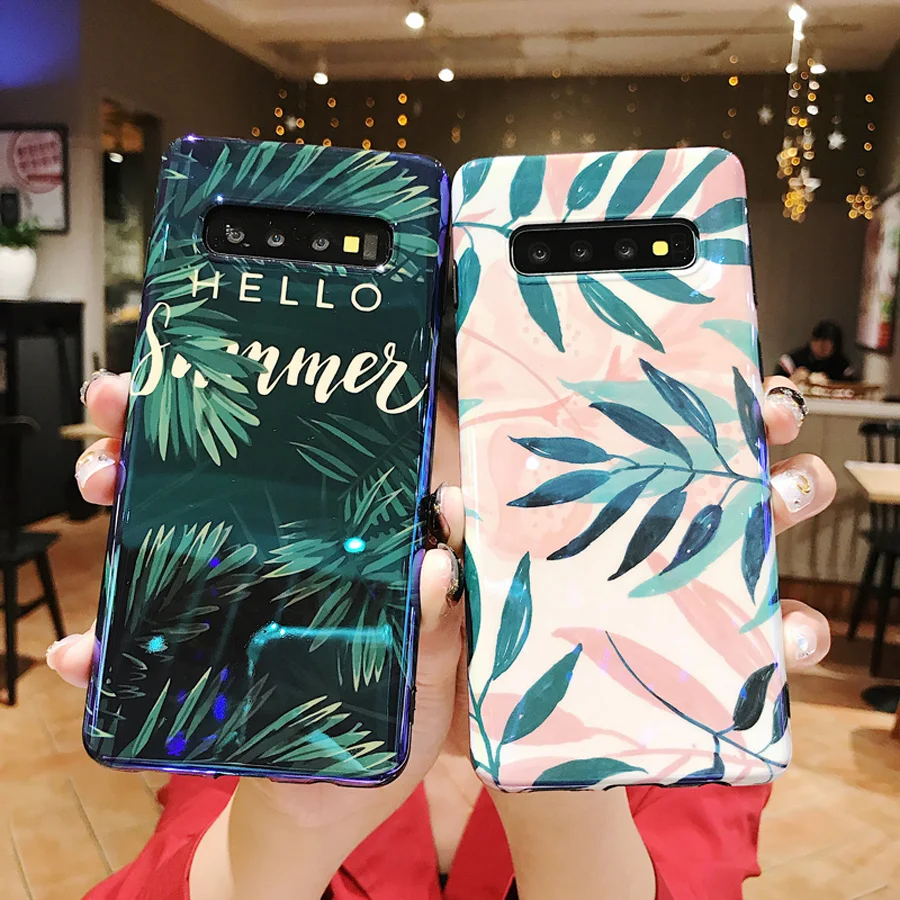

tropical leaves tpu case For samsung galaxy s10 s8 s9 plus s10e s10 lite note 8 9 case Luxury blue ray soft silicone phone bag