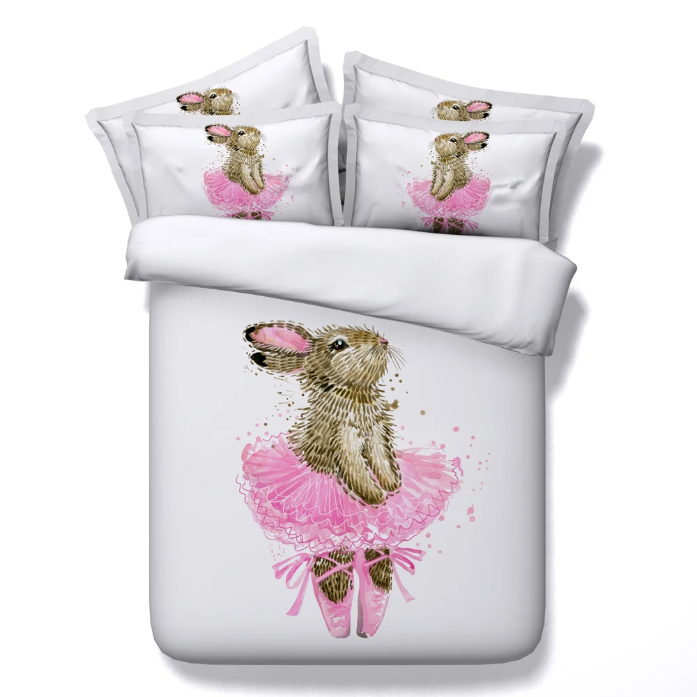 Dance Rabbit Bed Linens White 3d Animals Print Duvet Cover Queen