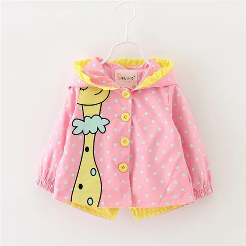 

Baby Girls Jackets Toddler Kids Autumn Clothes Cartoon Giraffe Long Outerwear Buttons Sleeve Coats Dots Hooded Girl