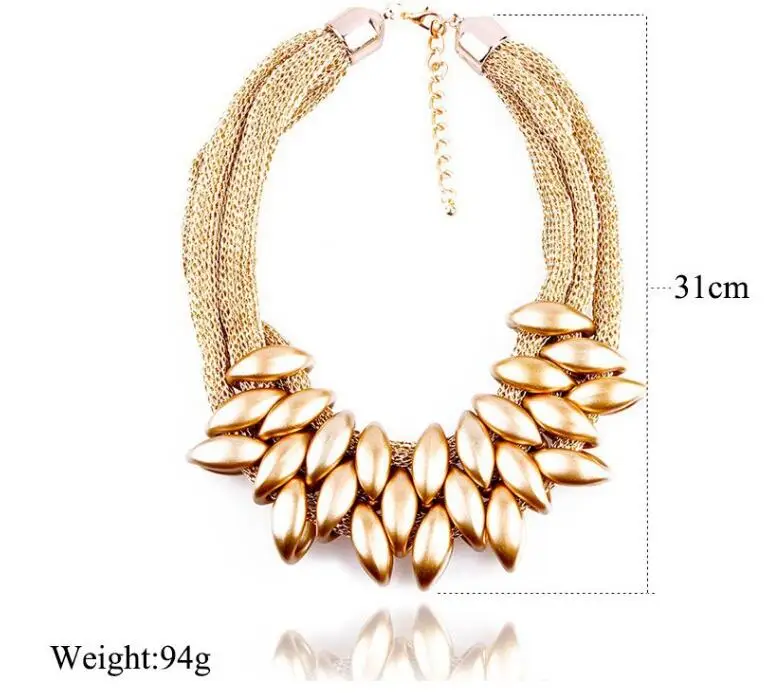 Acrylic Waterdrop Pendant Close Knit Multilayer Twist Chain Chunky Choker Necklace