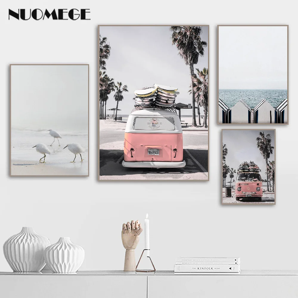 

California Beach Poster Art Santa Monica Beach Prints Coastal Canvas Painting Wall Art Nordic Decoration Pictures Surf Decor