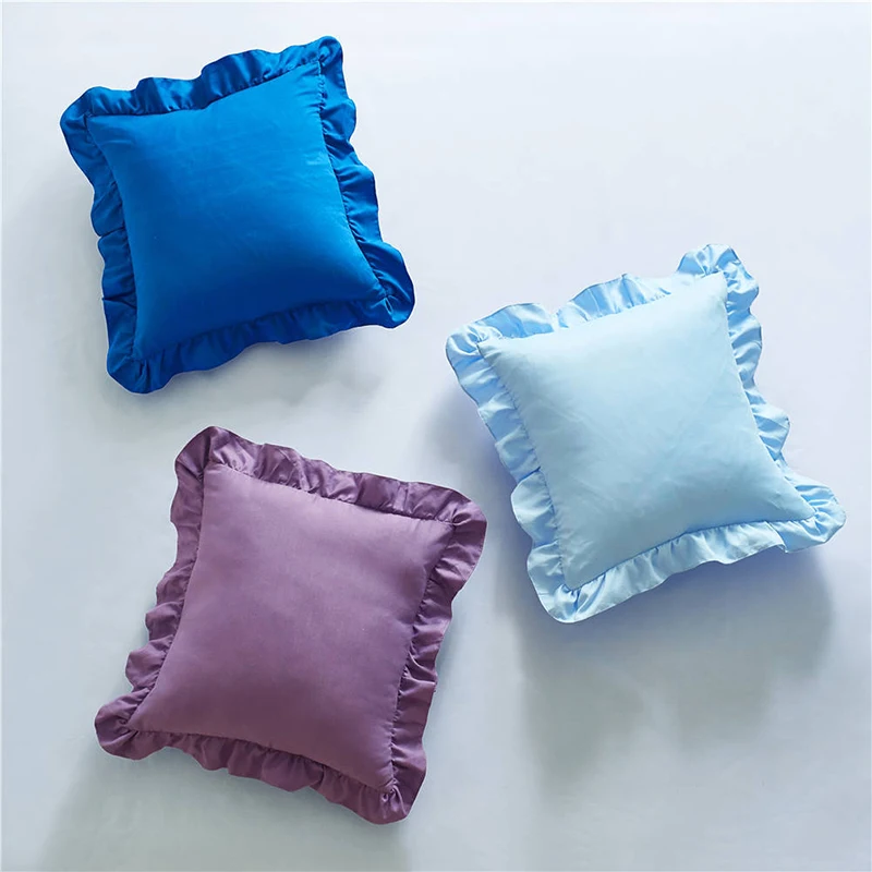New Style 45*45cm Blue Cushion Covers for Sofa Ruffle Lace Polyester