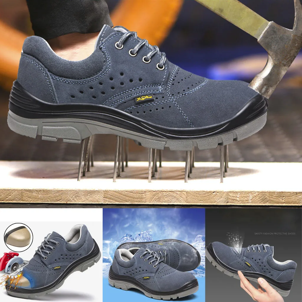 

New 2019 Men's Steel Anti-Smashing Sneakers Mesh Breathable Wear Resistant Safety Work Shoes Walking Footwear Sport Hombre