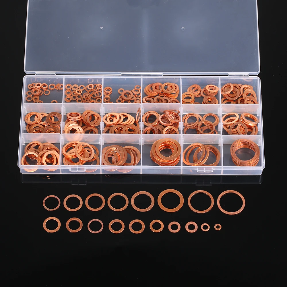 

395pcs Solid Copper Washers Set Washer Gasket Sealing Ring Assortment Kit Set with Case 18 Sizes M 4-M 26
