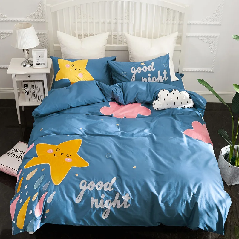 

2018 Blue Night Star Bedlinens Applique Bedding Set Cotton Duvet Cover Set Twin Queen King Bed Cover Sheet Pillowcases