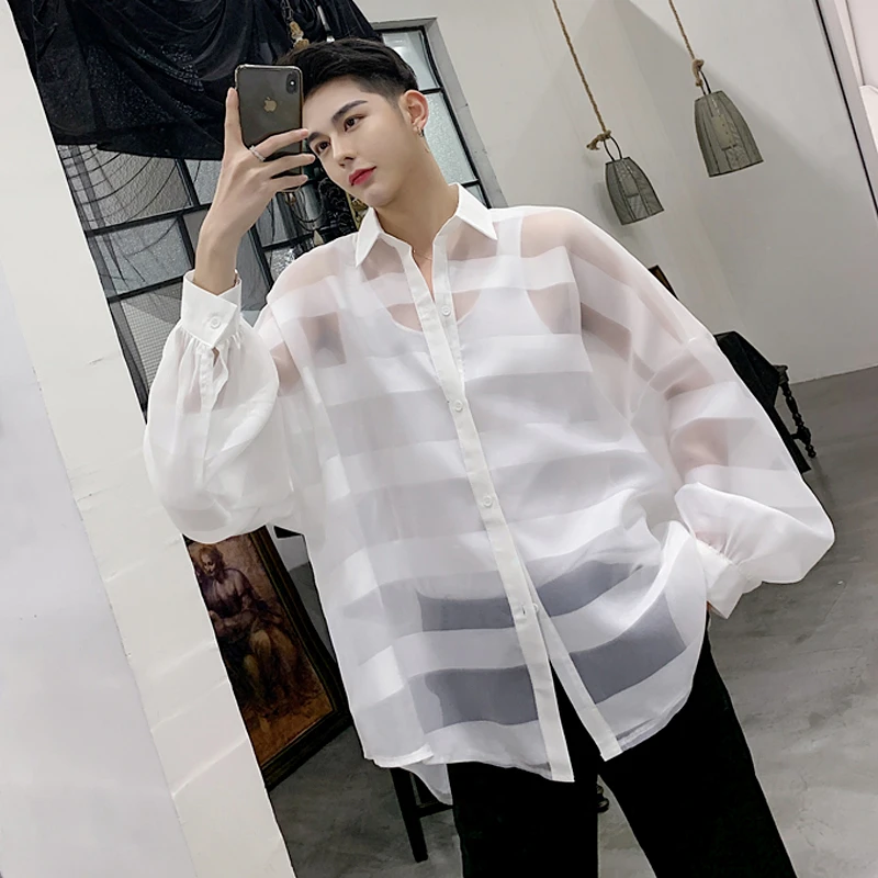 2019One s! manga larga de primavera y otoño con mangas de farol holgada para hombre.|Camisas informales| - AliExpress