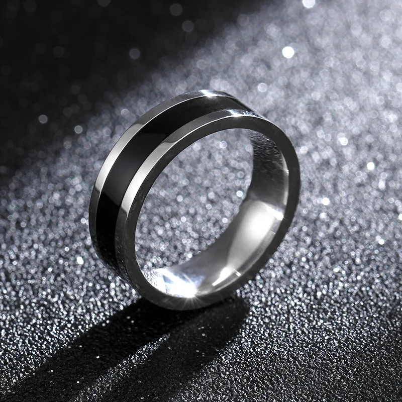 Anéis de aço inoxidável clássico aliança anéis de casamento para mulher preto & prata cor anéis casal jóias banda de promessa