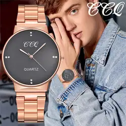 2019 CCQ Мужские кварцевые часы из нержавеющей стали с верхним ремешком деловые точечные часы Аналоговые модные наручные часы