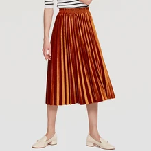 Wastheart Летняя шелковая Золотая женская модная сексуальная юбка с высокой талией гофрированные длинные юбки Повседневные трапециевидные вязаные юбки размера плюс Формальные