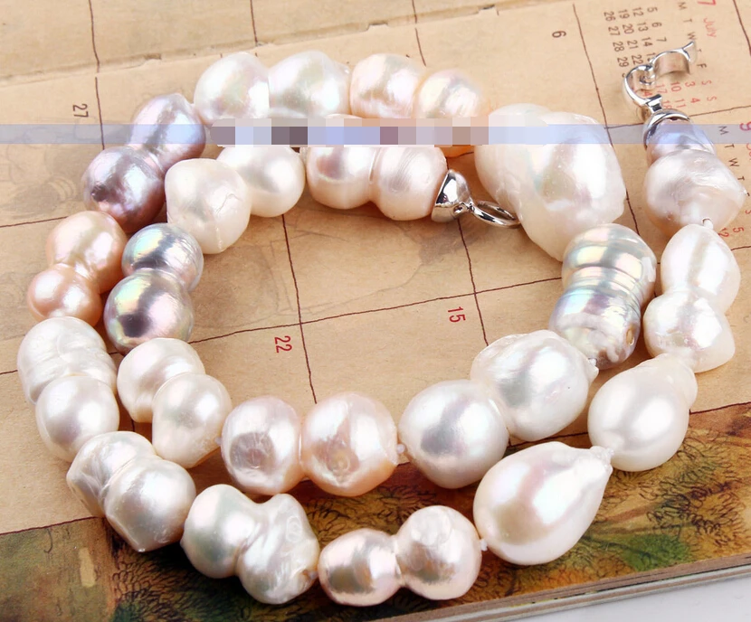 

FREE SHIPPING>>>@@ > N3427 Genuine Huge Multi-Colored Natural Baroque Pearl Necklace