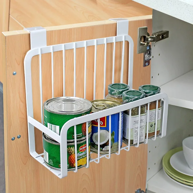 Cheap Iron Kitchen Cabinets Hanging Storage Basket Bathroom Organization Multifunction Kitchen Seasoning Cabinet Hanging Rack 