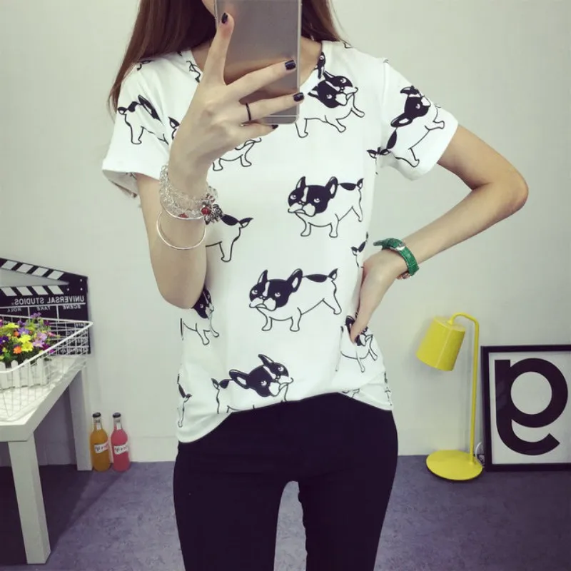

Summer New Fashion T-shirts Women Cute Dog Printed Tee Shirt Camisas Femininas 2017 Poleras De Mujer Femme Tshirt Tops