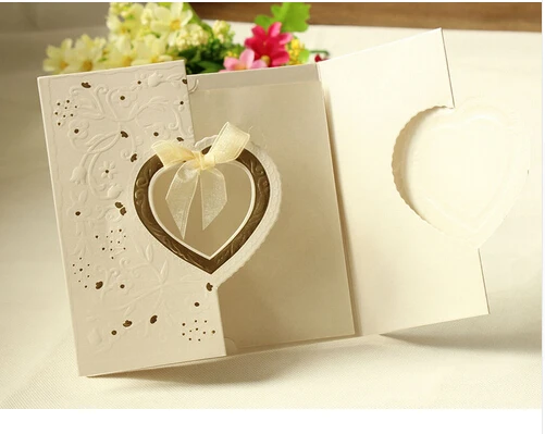 50 шт лазерная резка блестящие сердечки свадебные пригласительные открытки роскошные свадебные пригласительные открытки с галстуком Свадебные центральные детали