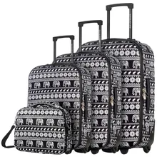 DAVIDJONES 4 Piece Luggage Set 20″ 24″ 28″, vintage print WomenTravel Bags Trolley rolling suitcase 13 inch makeup bag