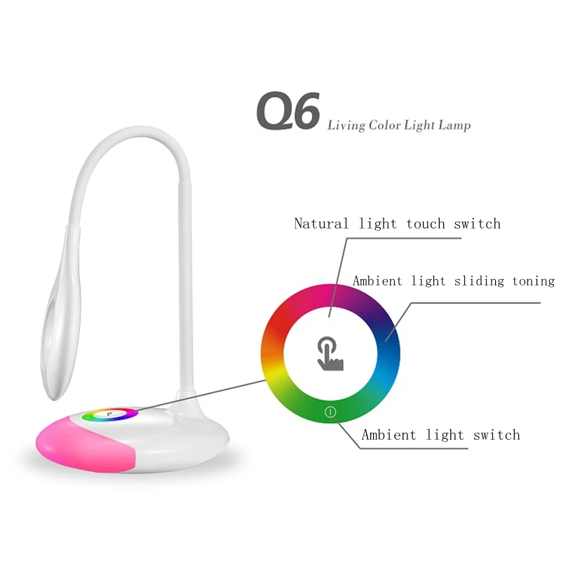 Новинка Q6 Led 5 Вт белый DC5V USB зарядка Волшебная RGB настольная лампа 3 рычага яркость светильник для чтения