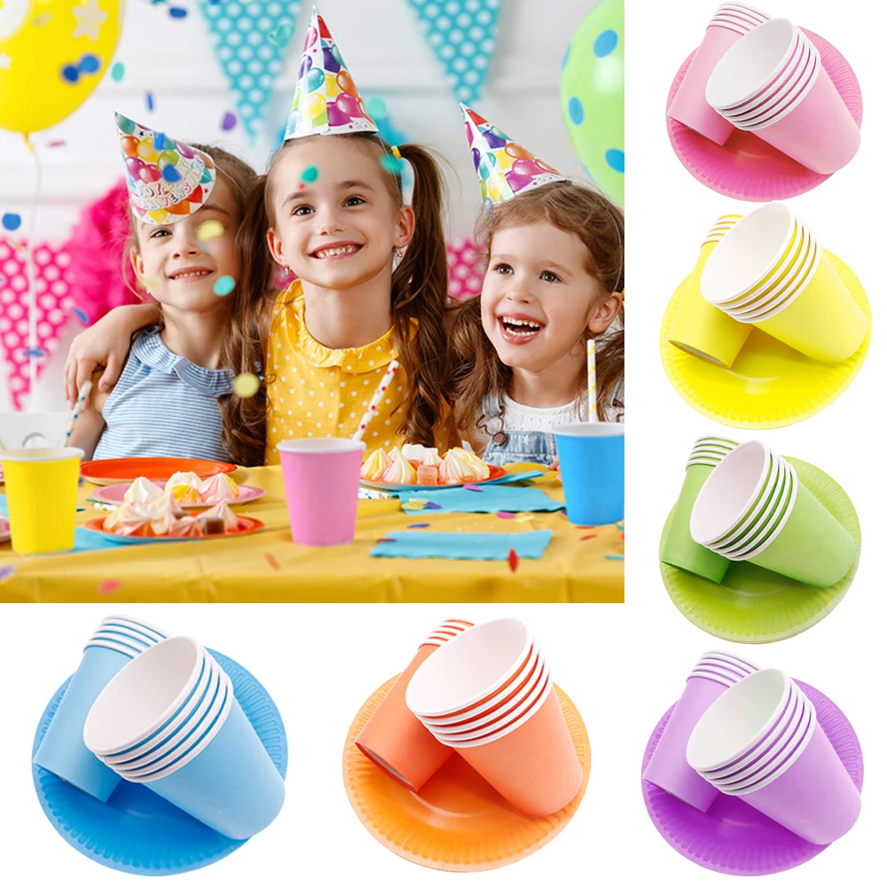 

Solid Color Paper Plates Cups Party Disposable Tableware Children Birthday DIY Decoration Baby Shower Picnic Tableware Supplies